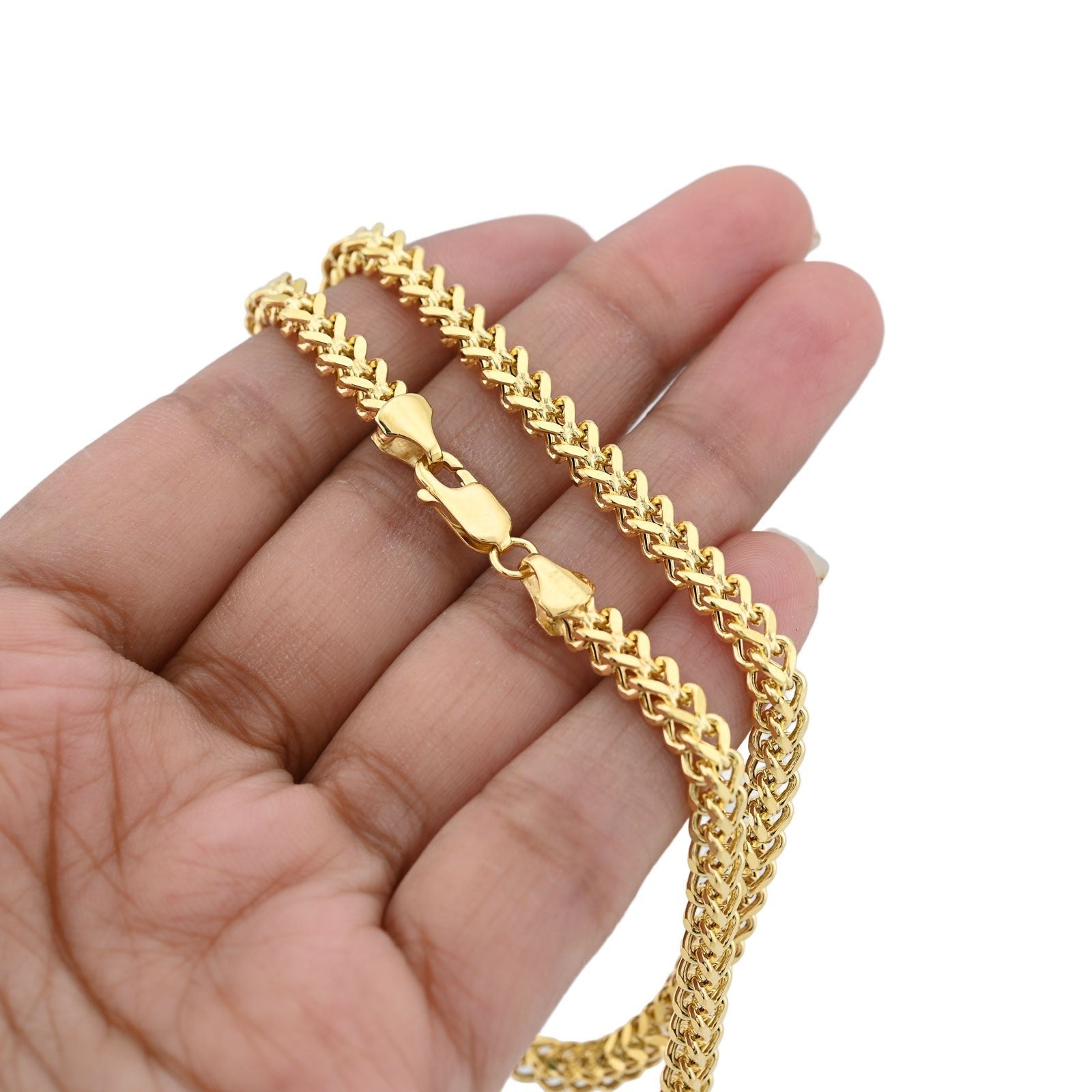 4MM Franco Chain Real 1/10th 10k Yellow Gold Bonded 925 Silver 18 Inch Neckalce - Elite Jewelers - Necklaces & Chains