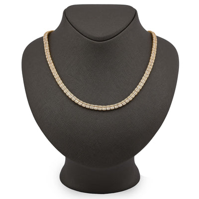 5.5MM 10k Yellow Gold 10.4CTW Natural Round/Baguette Diamond Tennis 33.5gm Chain - Elite Jewelers - Necklaces