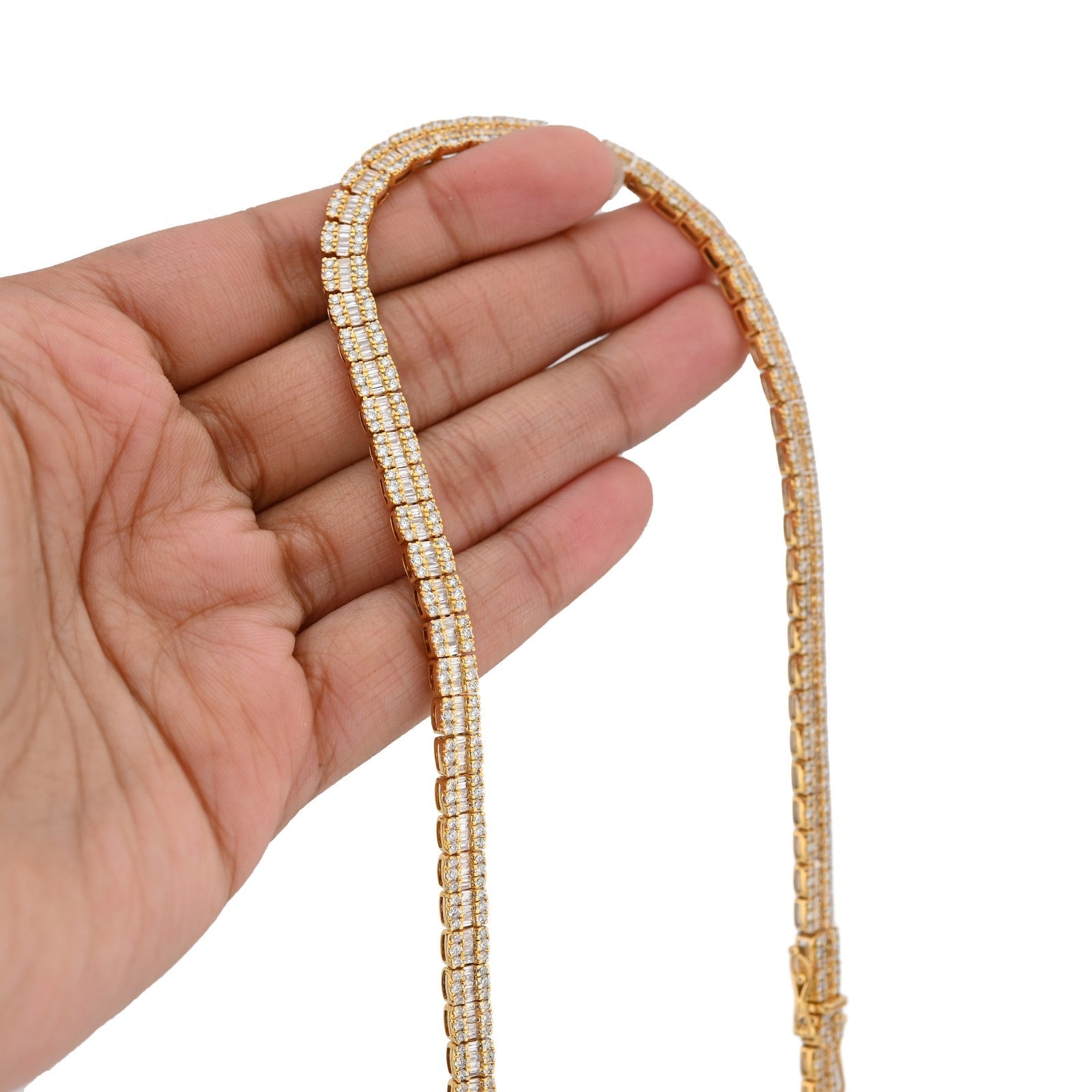 5.5MM 10k Yellow Gold 10.4CTW Natural Round/Baguette Diamond Tennis 33.5gm Chain - Elite Jewelers - Necklaces