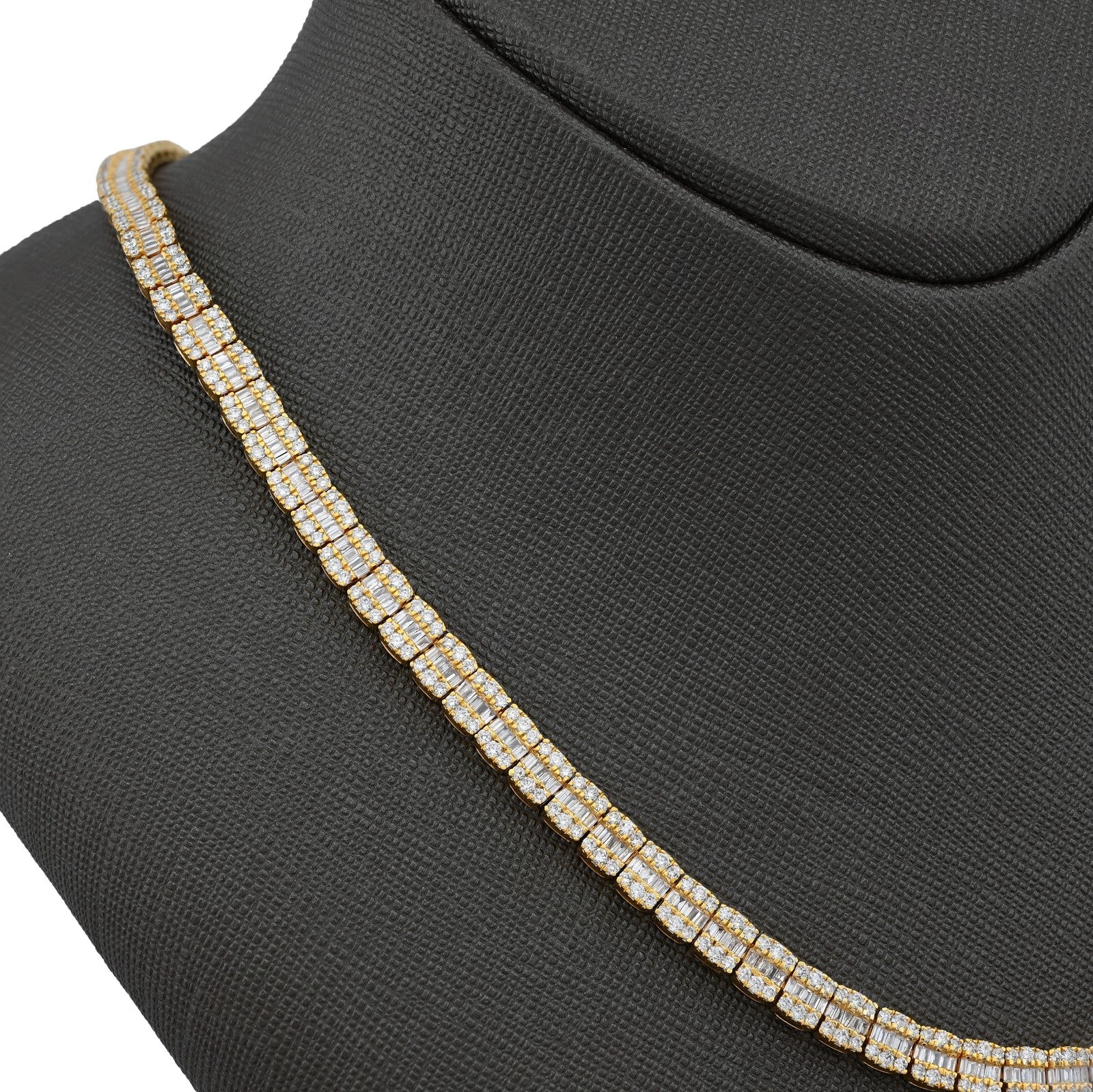 5.5MM 10k Yellow Gold 10.4CTW Natural Round/Baguette Diamond Tennis 33.5gm Chain - Elite Jewelers - Necklaces