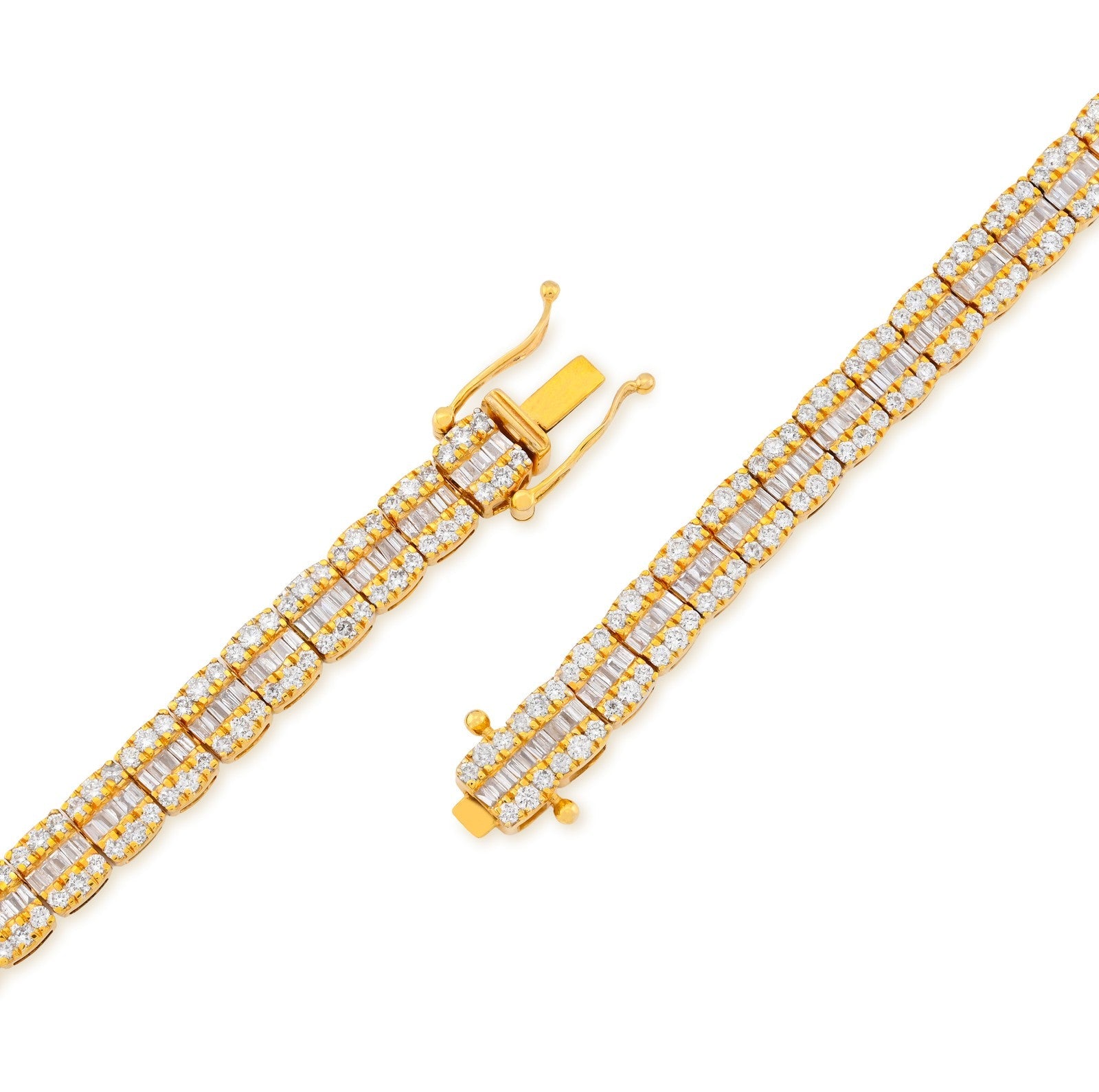 5.5MM 10k Yellow Gold 10.4CTW Natural Round/Baguette Diamond Tennis 33.5gm Chain - Elite Jewelers - Necklaces