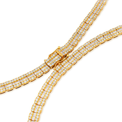 5.5MM 10k Yellow Gold 10.4CTW Natural Round/Baguette Diamond Tennis 33.5gm Chain - Elite Jewelers - Necklaces