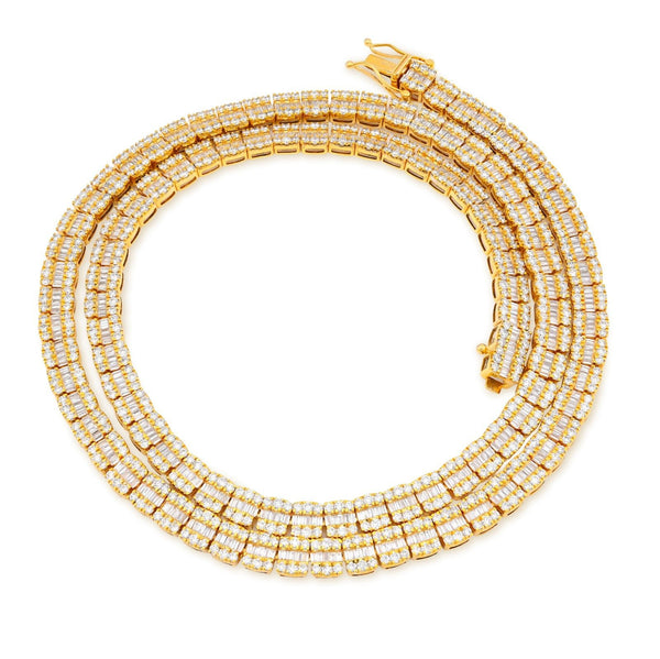 5.5MM 10k Yellow Gold 10.4CTW Natural Round/Baguette Diamond Tennis 33.5gm Chain - Elite Jewelers - Necklaces