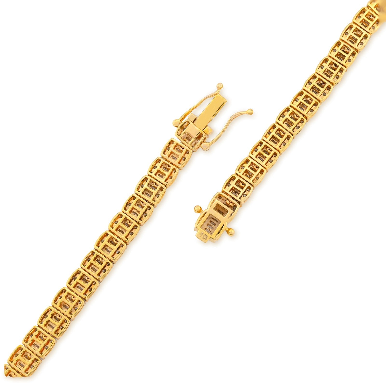 5.5MM 10k Yellow Gold 10.4CTW Natural Round/Baguette Diamond Tennis 33.5gm Chain - Elite Jewelers - Necklaces