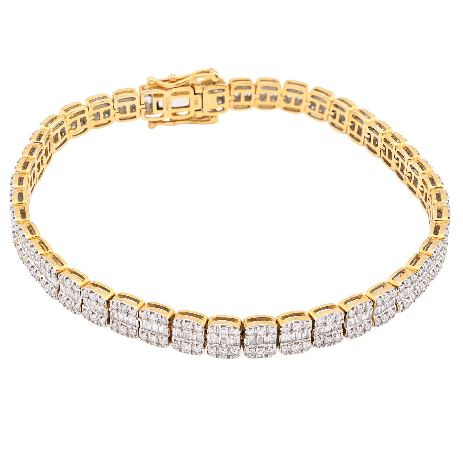 5.5MM 10k Yellow Gold 15.2gm 3.72CTW Round/Baguette Pure Diamond Tennis Bracelet - Elite Jewelers - Bracelets