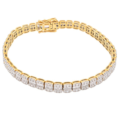 5.5MM 10k Yellow Gold 15.2gm 3.72CTW Round/Baguette Pure Diamond Tennis Bracelet - Elite Jewelers - Bracelets