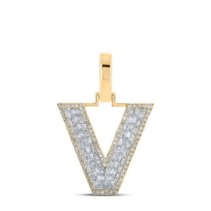 10k Yellow Gold Mens 0.5 CTW Baguette Diamond Initial "V" Charm 2.19g Pendant