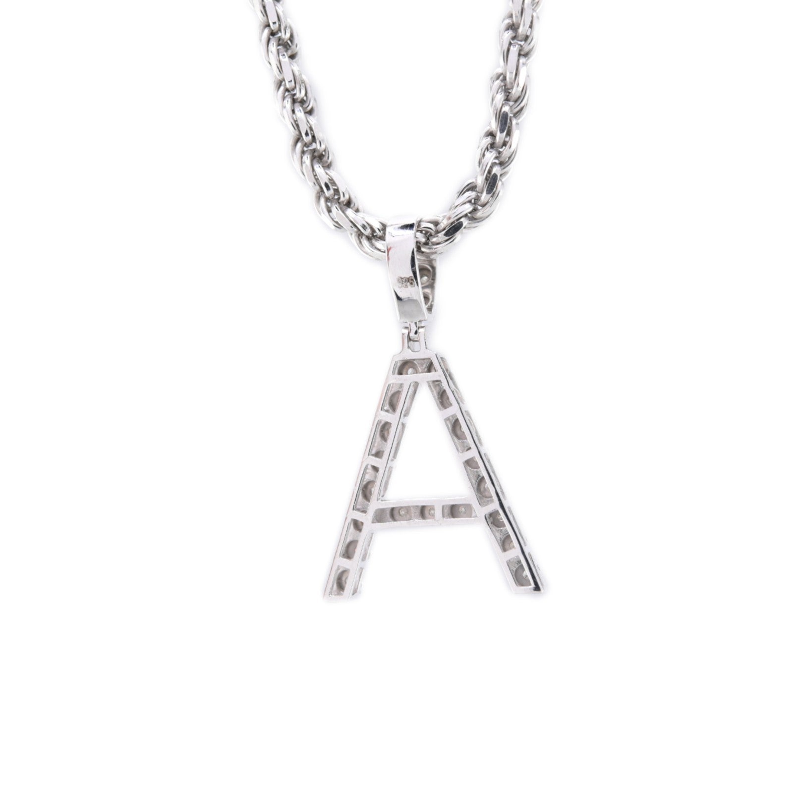 925 Silver Natural 0.15 CTW Diamond Initial Alphabet "A" Pendant 2g Unisex Charm