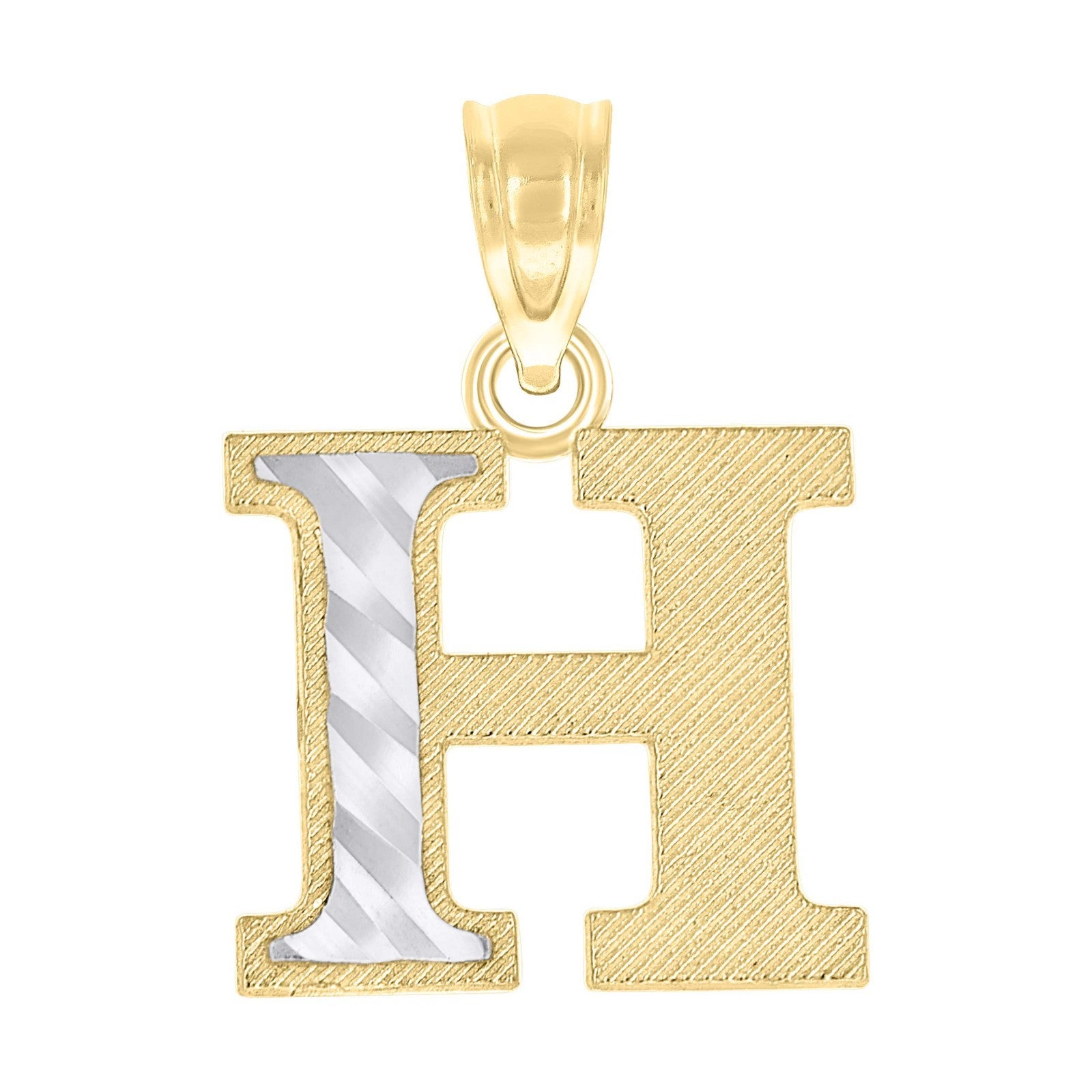 10k Yellow & White Gold Initial Letter "H" Pendant 0.7g Alphabet Unisex Charm