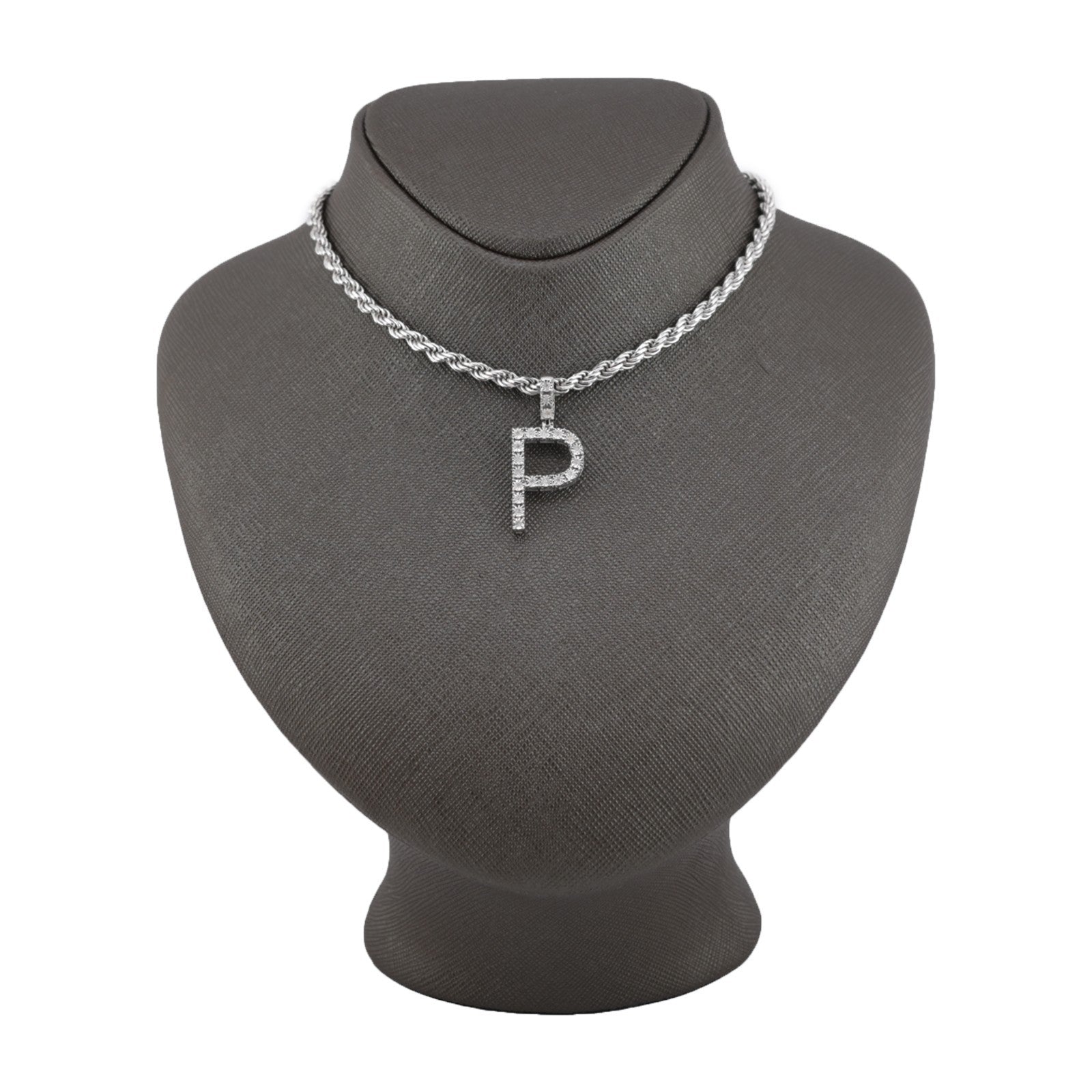 925 Silver Natural 0.15 CTW Diamond Initial Alphabet "P" Pendant 2g Unisex Charm