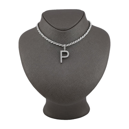 925 Silver Natural 0.15 CTW Diamond Initial Alphabet "P" Pendant 2g Unisex Charm
