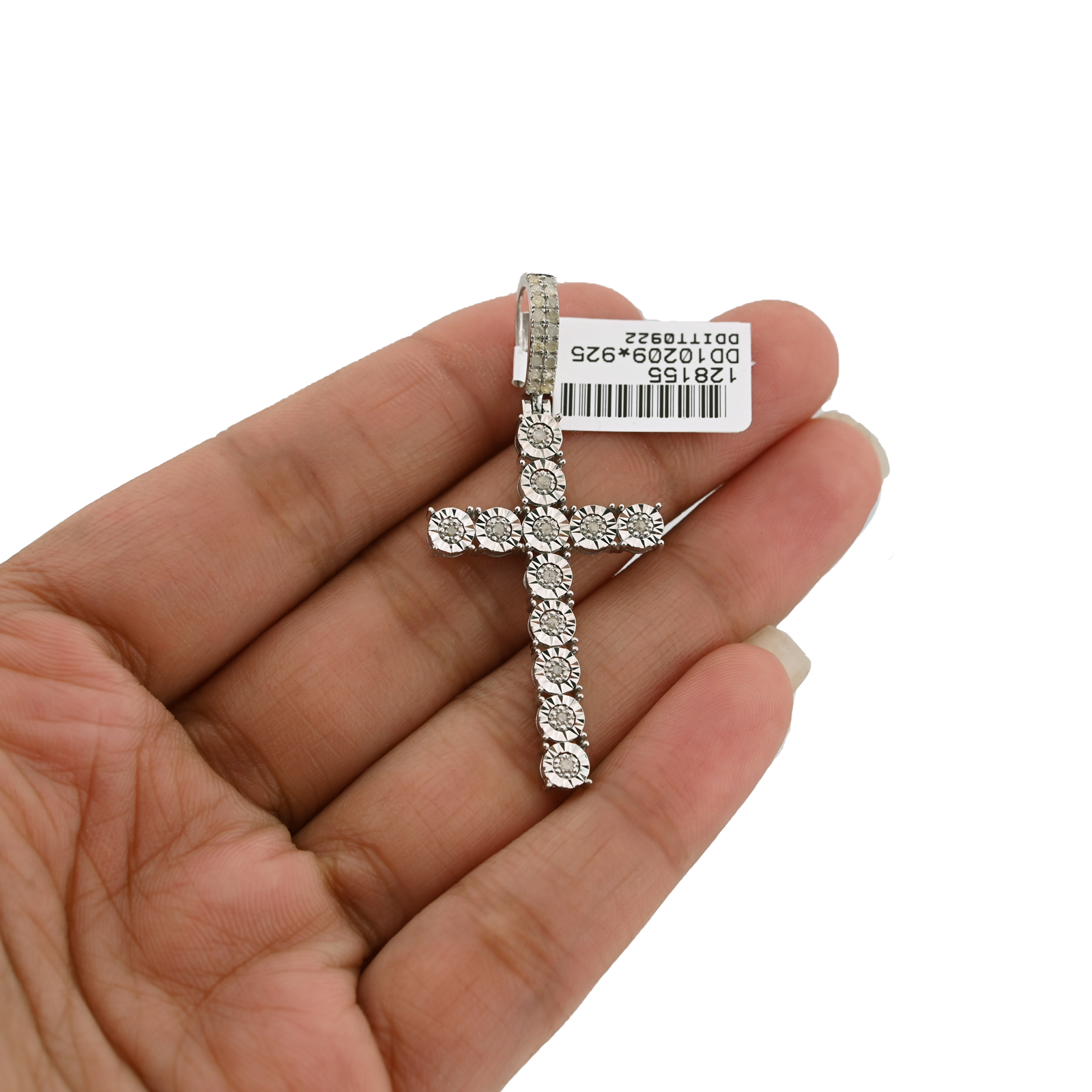 925 Sterling Silver 0.35CTW Natural Diamond Cross Pendant 2.7g Charm For Unisex