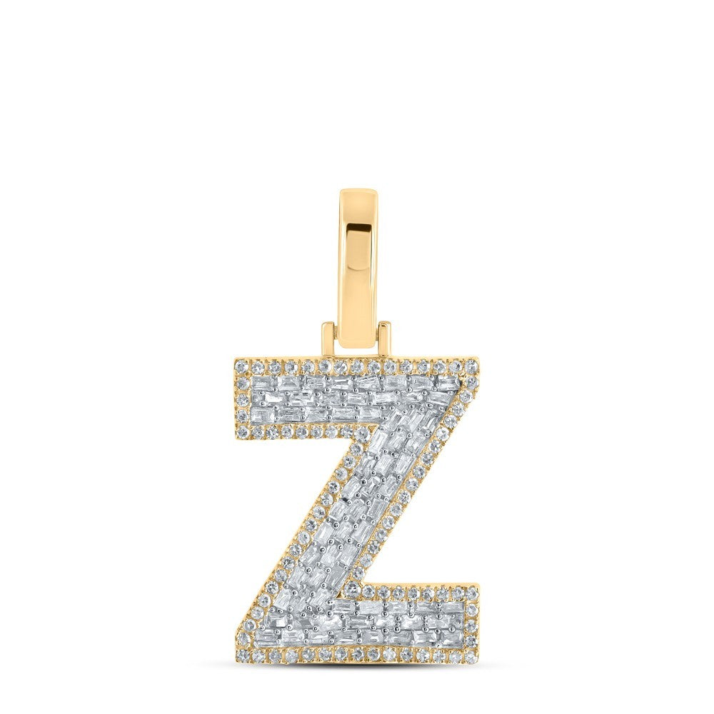 10k Yellow Gold Mens 0.54 CTW Baguette Diamond Initial "Z" Charm 2.19g Pendant