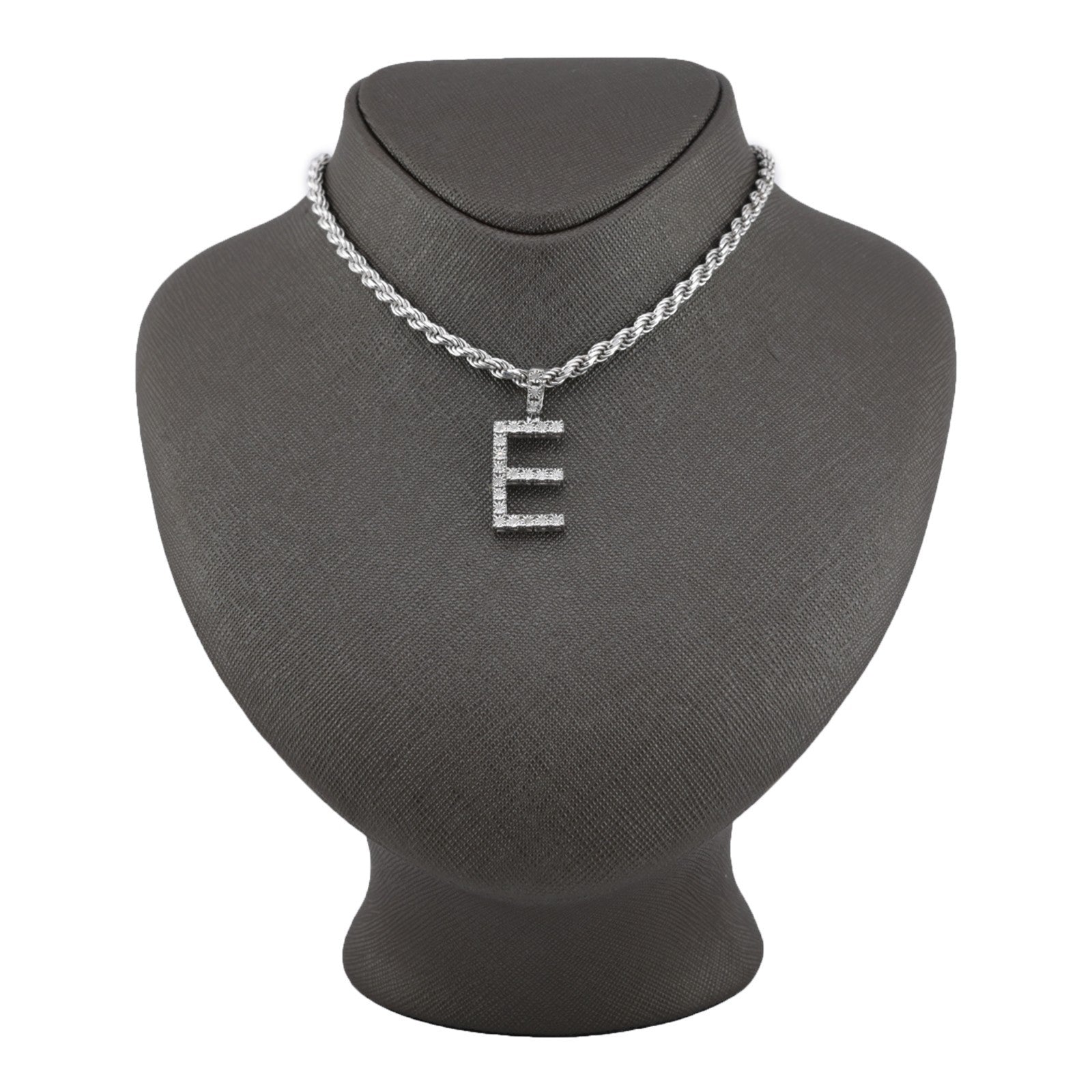 925 Silver Natural 0.15 CTW Diamond Initial Alphabet "E" Pendant 2g Unisex Charm