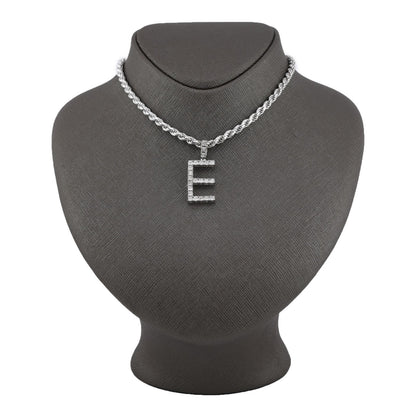 925 Silver Natural 0.15 CTW Diamond Initial Alphabet "E" Pendant 2g Unisex Charm