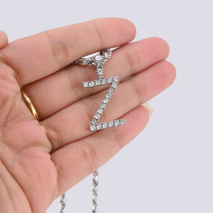 925 Silver Natural 0.15 CTW Diamond Initial Alphabet "Z" Pendant 2g Unisex Charm