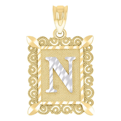 10k Yellow & White Gold Initial Letter "N" Pendant 1g Alphabet Unisex Charm