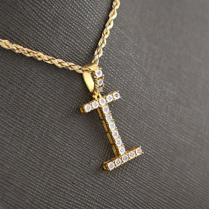 925 Yellow Natural 0.15 CTW Diamond Initial Alphabet "I" Pendant 2g Unisex Charm