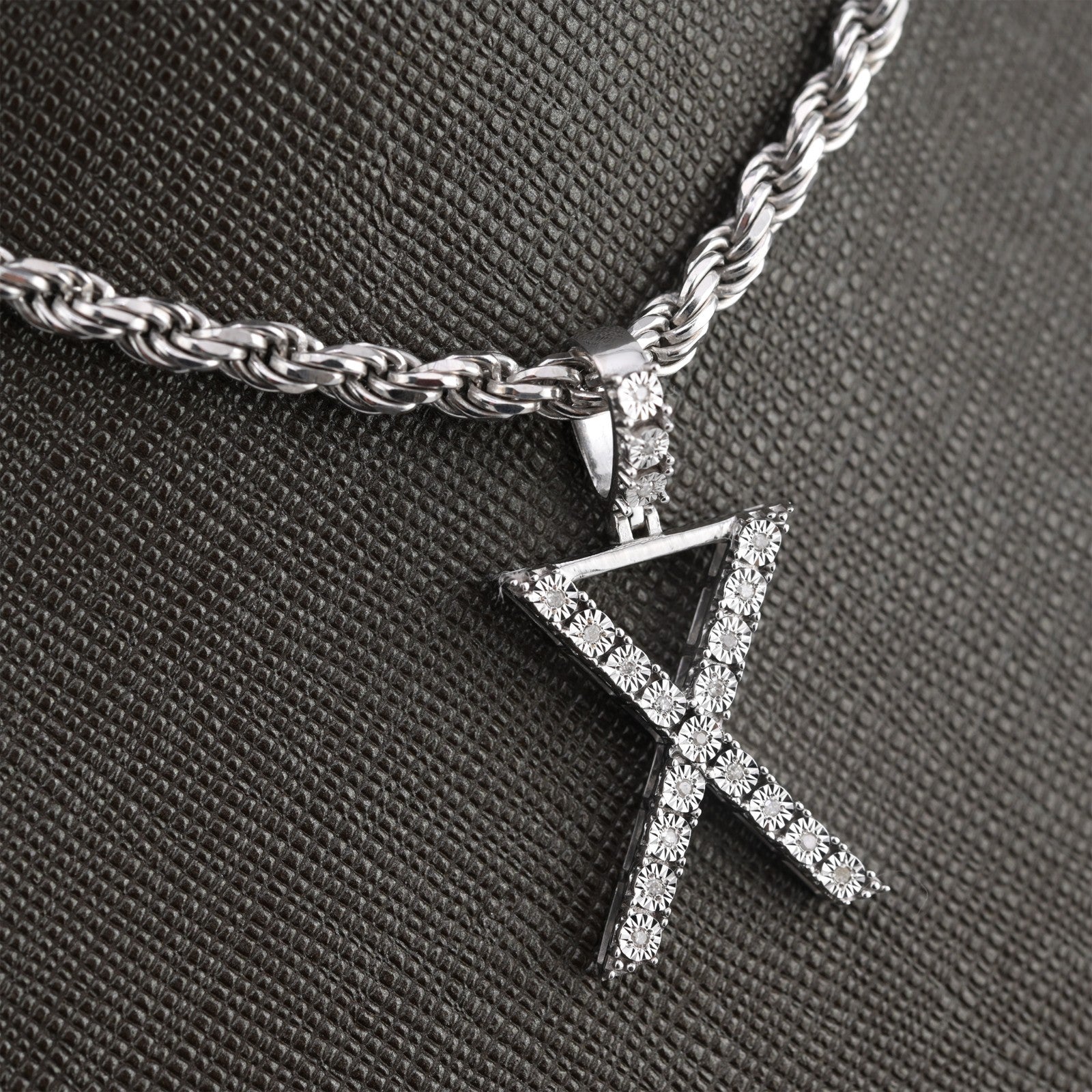 925 Silver Natural 0.15 CTW Diamond Initial Alphabet "X" Pendant 2g Unisex Charm