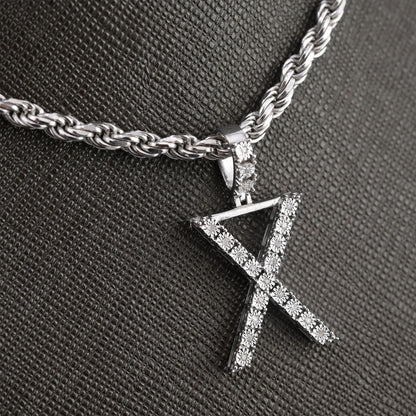 925 Silver Natural 0.15 CTW Diamond Initial Alphabet "X" Pendant 2g Unisex Charm
