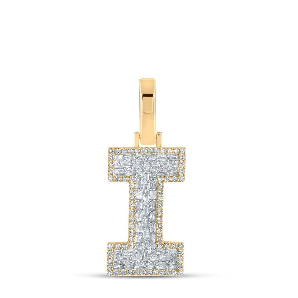 10k Yellow Gold Mens 0.41 CTW Baguette Diamond Initial "I" Charm 2.7g Pendant