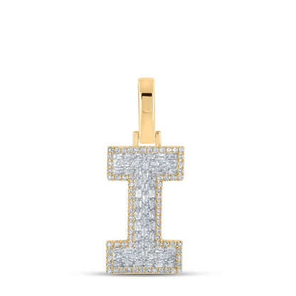 10k Yellow Gold Mens 0.41 CTW Baguette Diamond Initial "I" Charm 2.7g Pendant