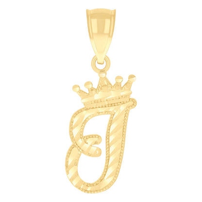 10k Yellow Gold Crown Initial Letter "J" Pendant 1.1g Alphabet Unisex Charm