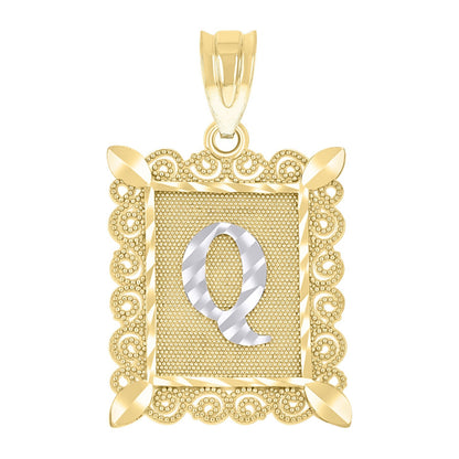10k Yellow & White Gold Initial Letter "Q" Pendant 2.2g Alphabet Unisex Charm