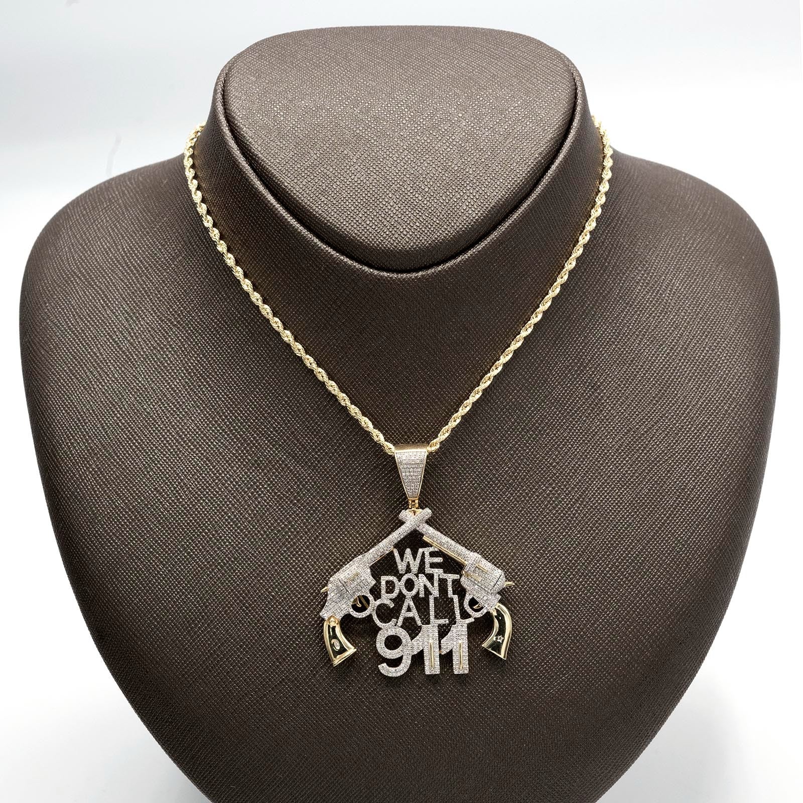 10k Yellow Gold 1.05CTW Natural Round & Baguette Diamond Gun Pendant 9.6g Charm