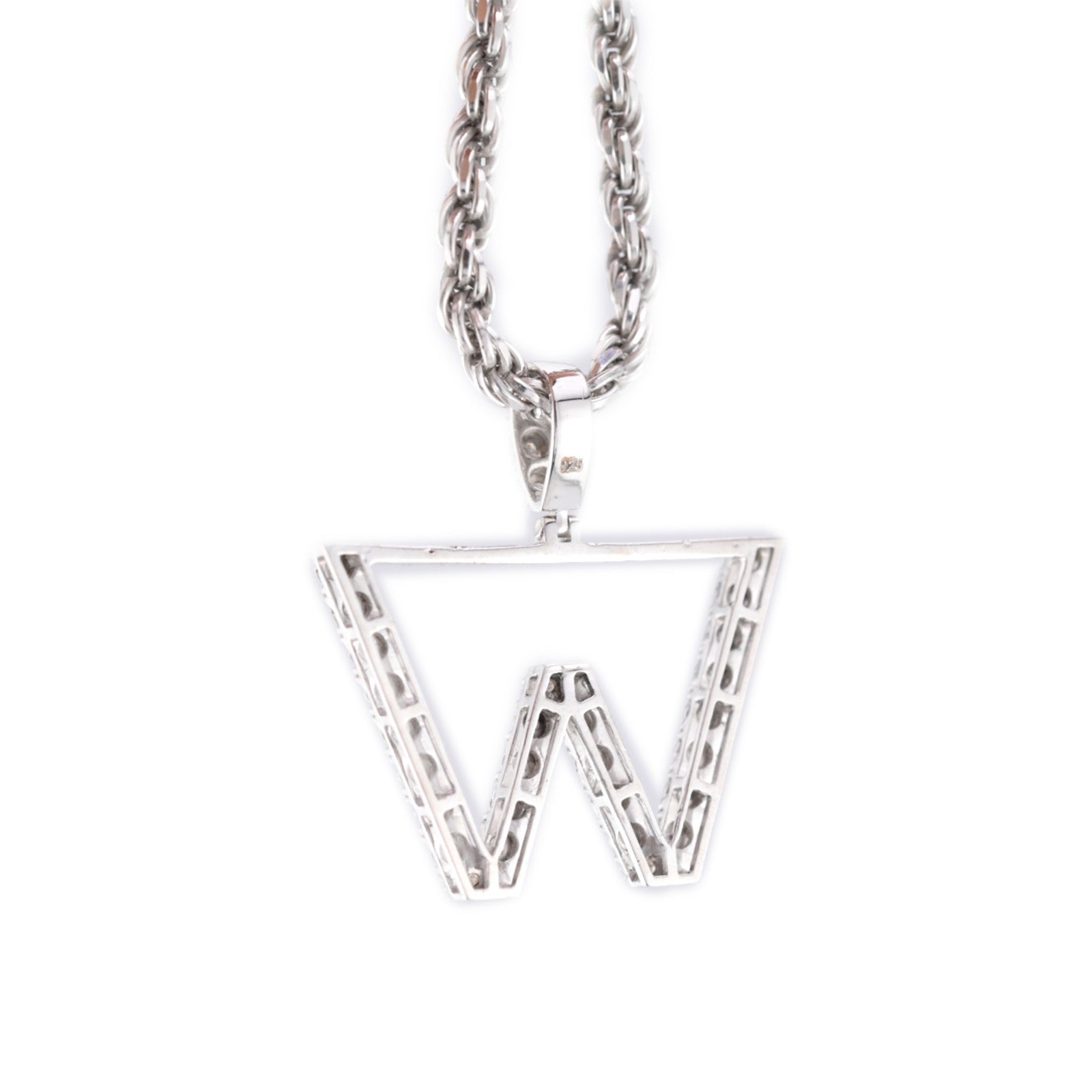 925 Silver Natural 0.15 CTW Diamond Initial Alphabet "W" Pendant 2g Unisex Charm