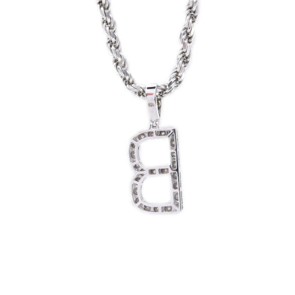 925 Silver Natural 0.15 CTW Diamond Initial Alphabet "B" Pendant 2g Unisex Charm