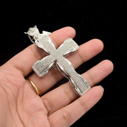 10k White Gold 1.5CTW Natural Round Diamond Iced-Out Cross Charm Pendant 17.2g