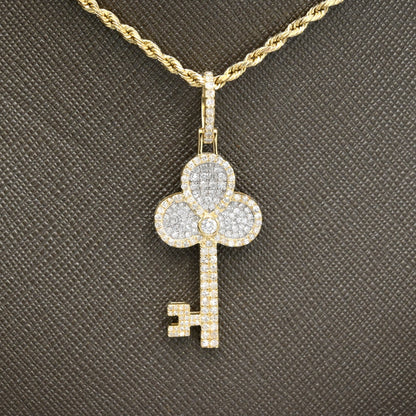10k Yellow Gold 0.9CTW Natural Round Diamond Key Shape Pendant 2.9g Charm
