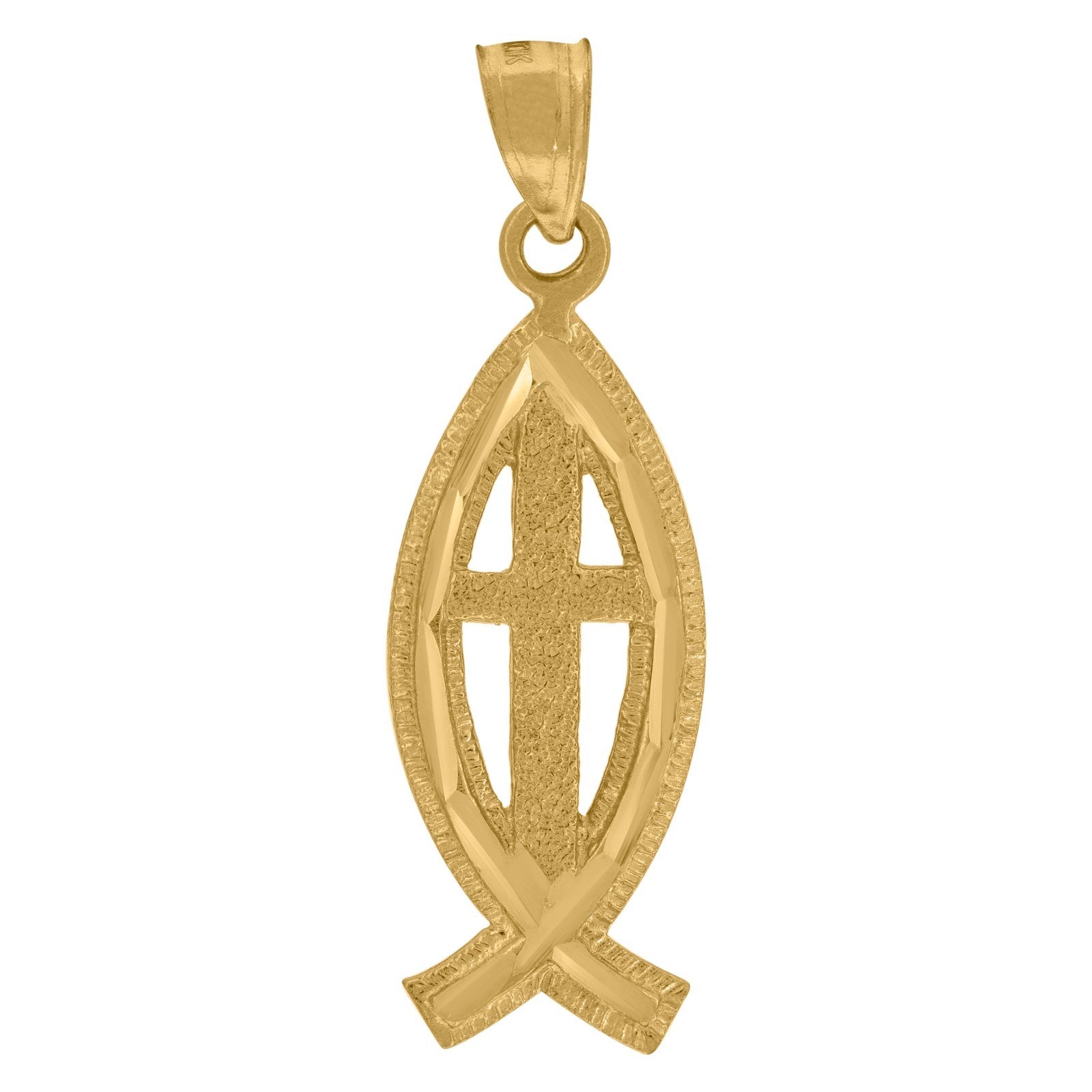 Unisex 10k Yellow Gold Diamond-Cut Christian Cross Religious Charm 1.45g Pendant