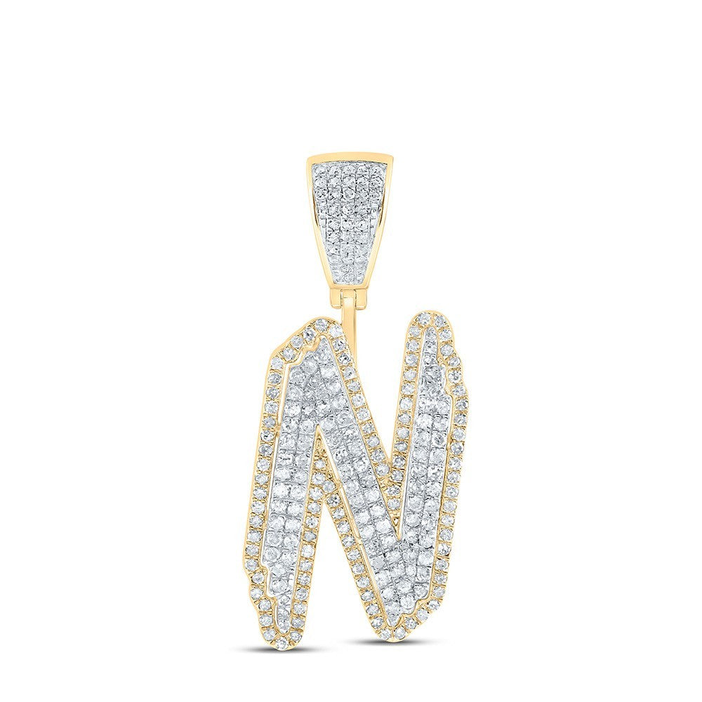 10k Yellow & White Gold 1.07 CTW Natural Diamond Initial "N" Charm 4.3g Pendant