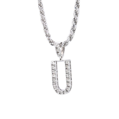 925 Silver Natural 0.15 CTW Diamond Initial Alphabet "U" Pendant 2g Unisex Charm