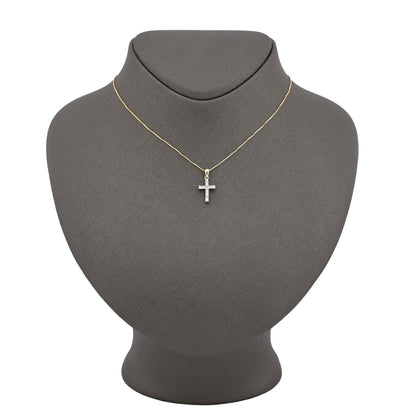 10k Yellow Gold 0.25CTW Natural Diamond Cross Charm 0.9g Pendant with Box Chain