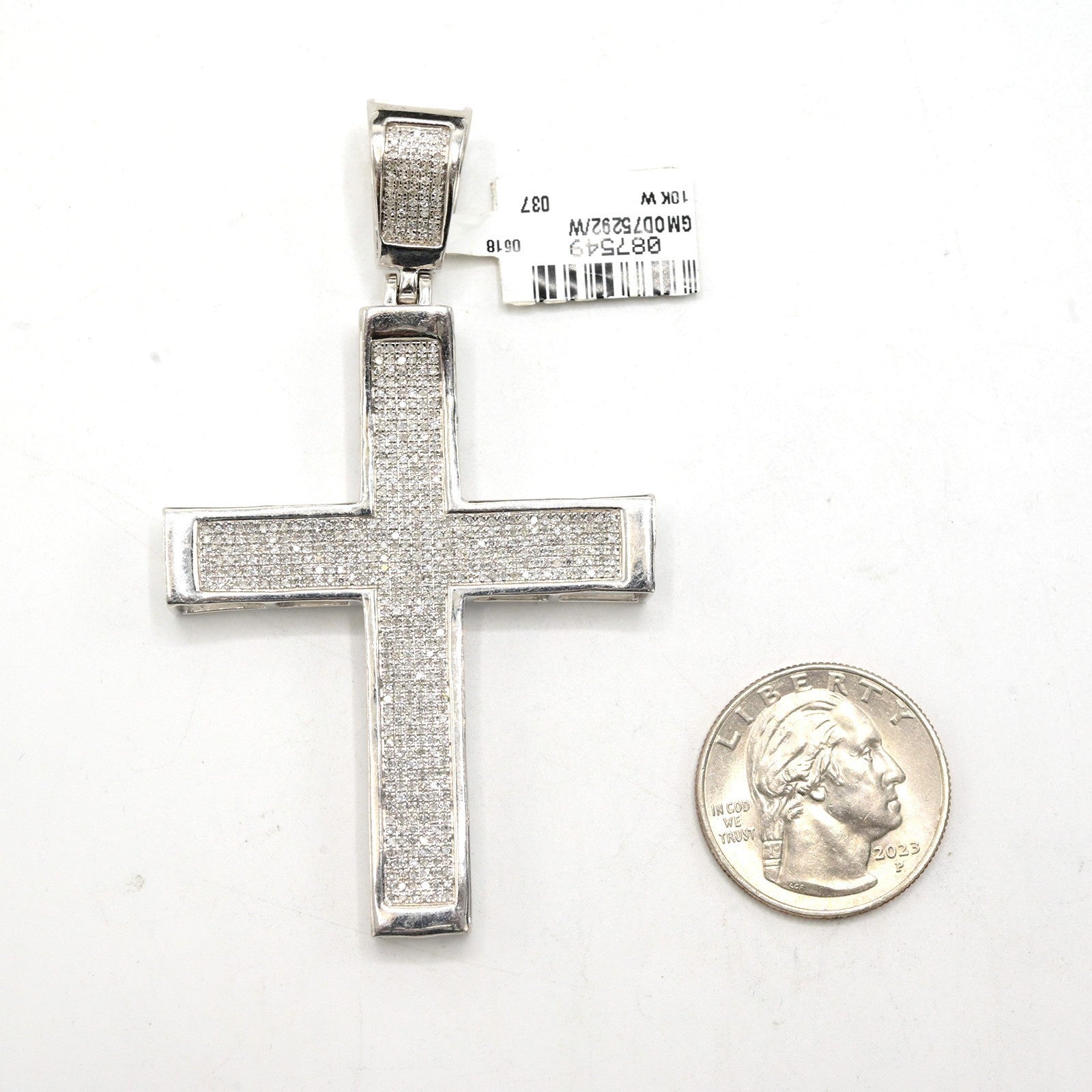 10k White Gold 1.8CTW Natural Diamond Iced-Out Mens Cross Charm Pendant 16.5gms