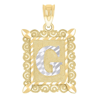 10k Yellow & White Gold Initial Letter "G" Pendant 1g Alphabet Unisex Charm