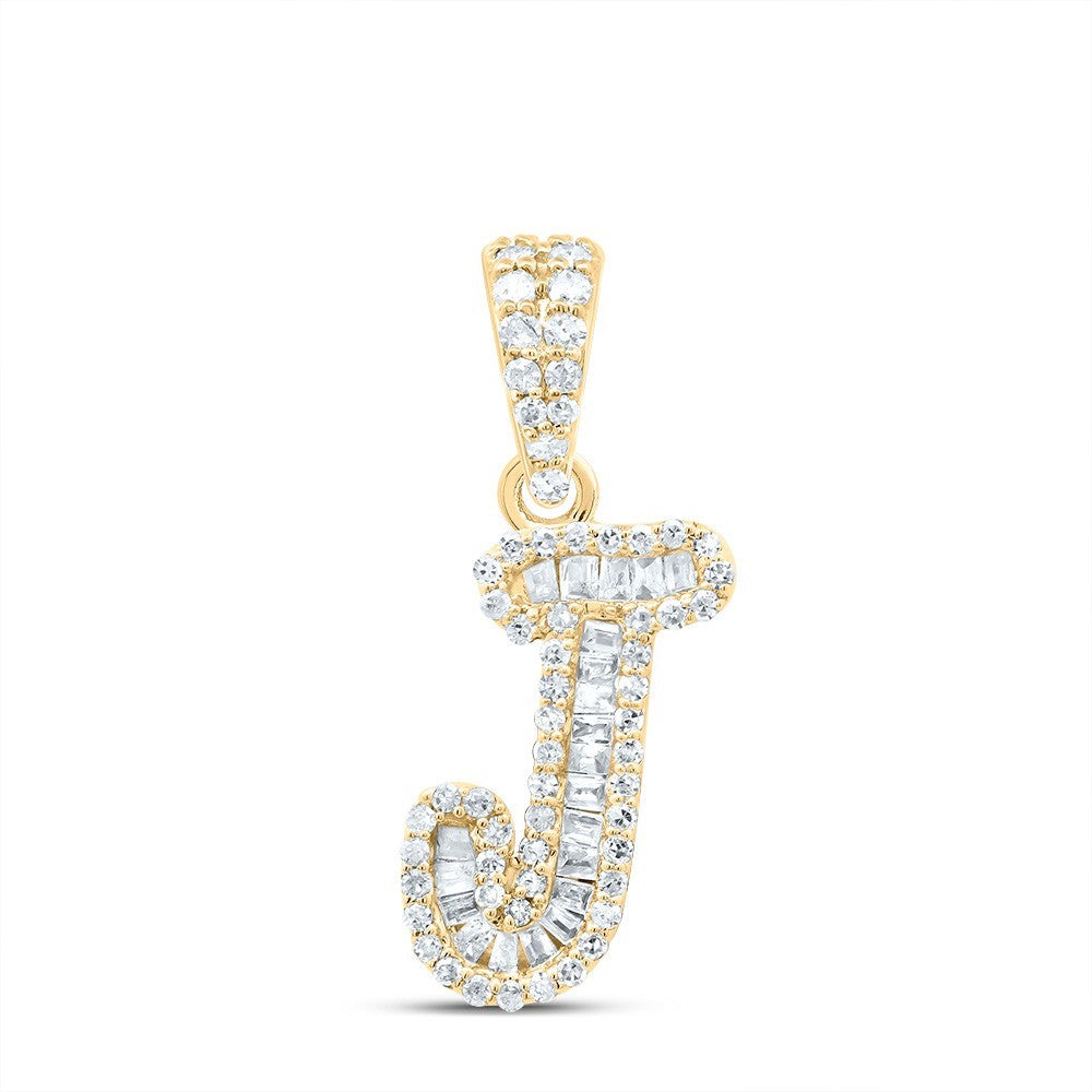 0.27CTW Natural Diamond 10k Yellow Gold 1.07g Initial Letter "J" Pendant Charm