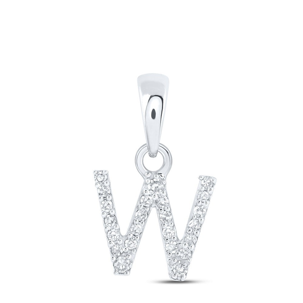 10k White Gold 0.05CTW Natural Diamond Initial "W" Charm 0.47g Alphabet Pendant