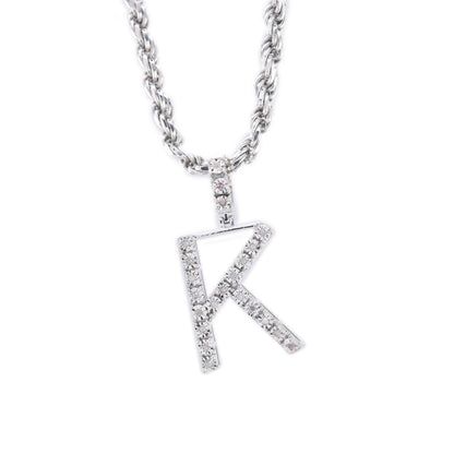925 Silver Natural 0.15 CTW Diamond Initial Alphabet "K" Pendant 2g Unisex Charm