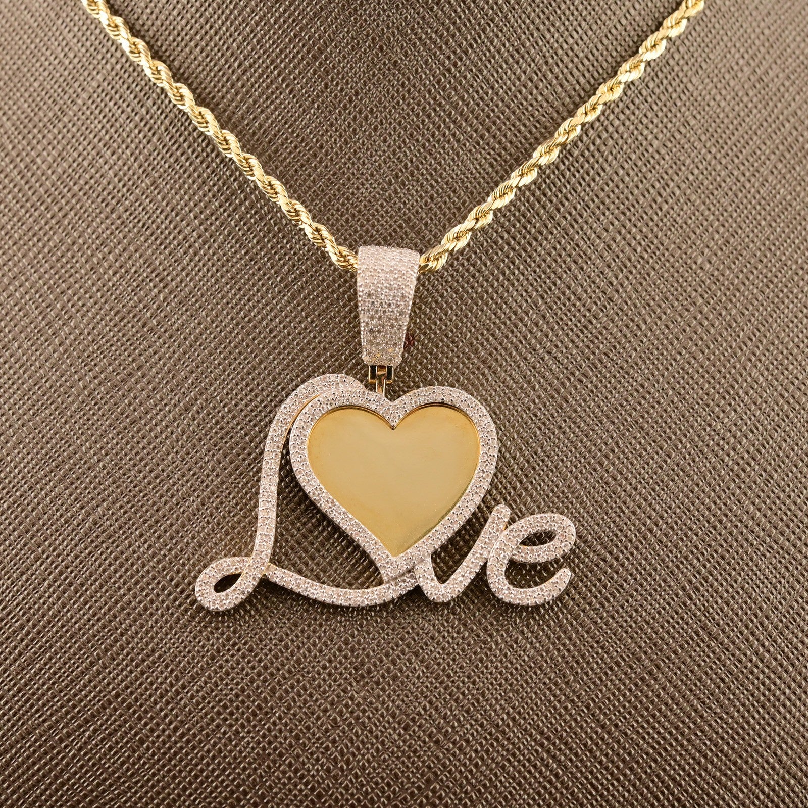 10k Yellow Gold 1.05CTW Natural Diamond Love Picture Memory Pendant 6.2g Charm