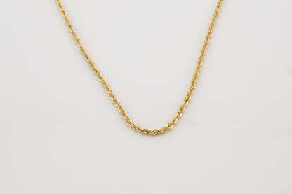 10K Yellow Gold 2mm Rope Chain Necklace 18"-24" Diamond Cut Pendant Mens Women