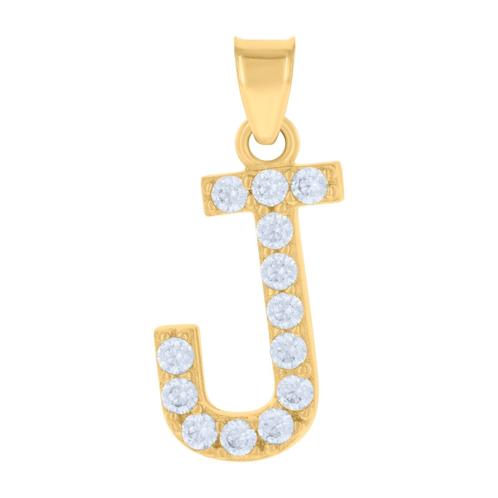 10k Yellow Gold Cubic Zirconia Initial "J" Pendant 0.9g Alphabet Unisex Charm