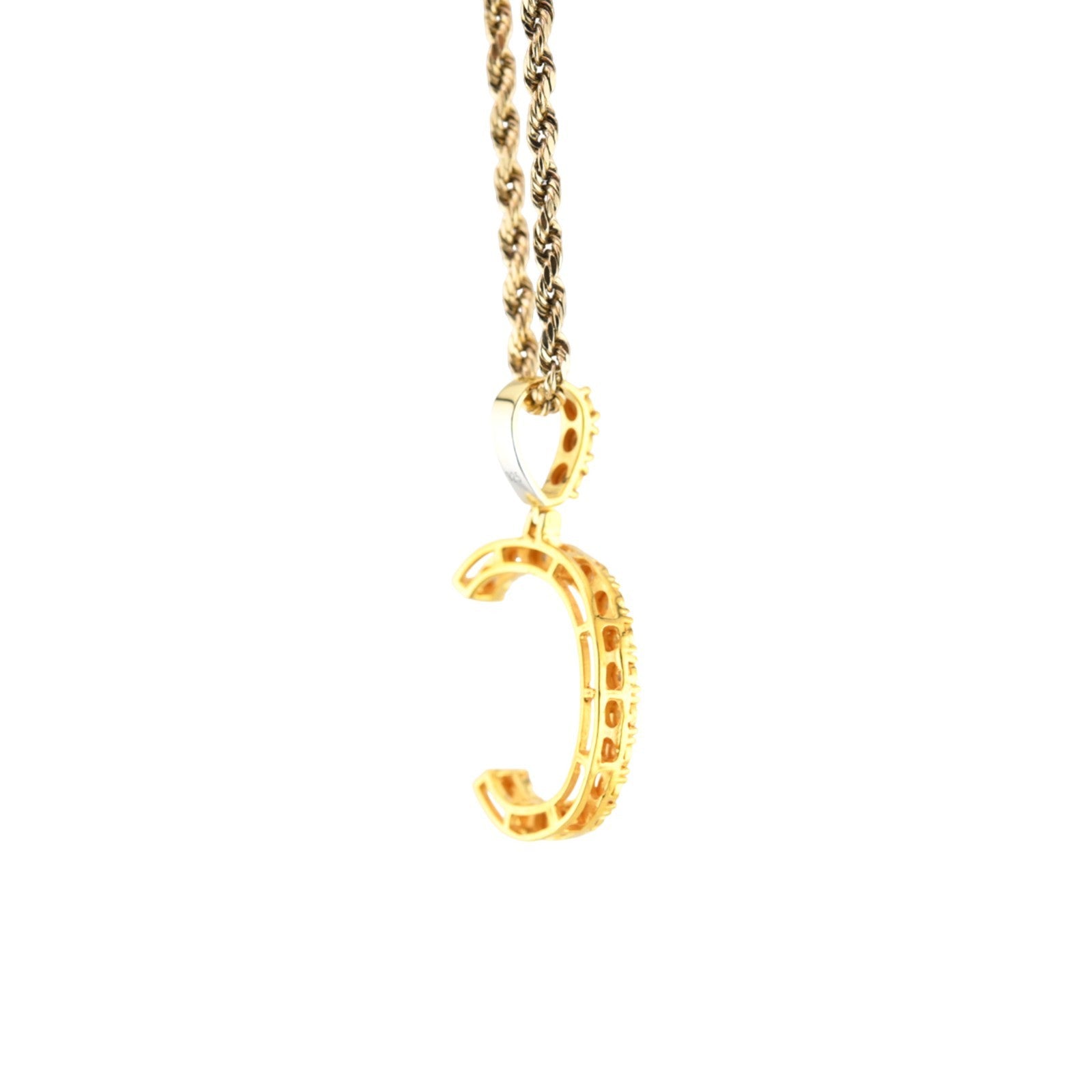 925 Yellow Natural 0.15 CTW Diamond Initial Alphabet "C" Pendant 2g Unisex Charm