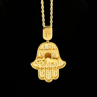 10k Yellow Gold 3.6CTW Round & Baguette Diamond Hamsa Hand Pendant 13.9g Charm