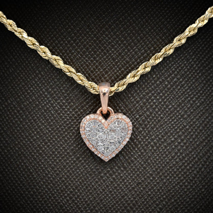 10k Rose Gold 0.28CTW Natural Round & Baguette Diamond Heart Pendant 2.1g Charm