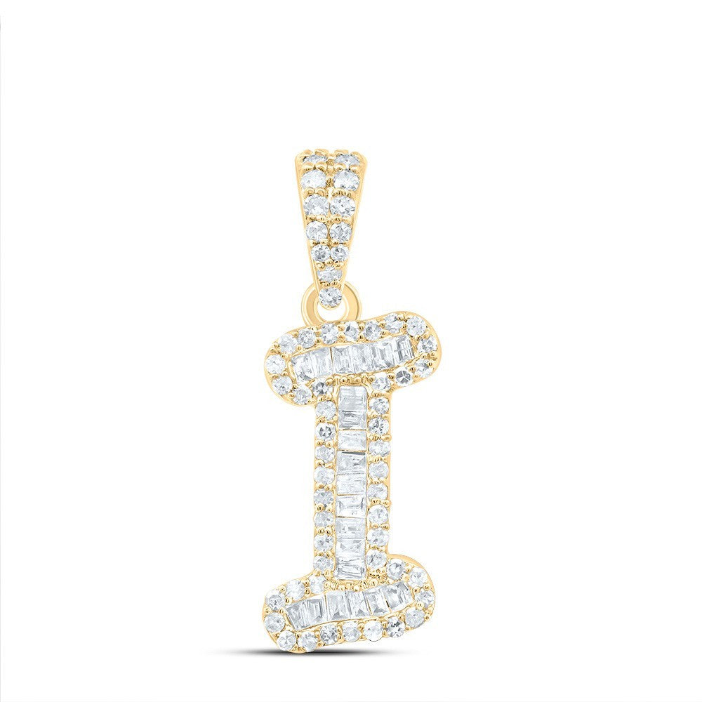 0.26CTW Natural Diamond 10k Yellow Gold 1.05g Initial "I" Pendant Alphabet Charm