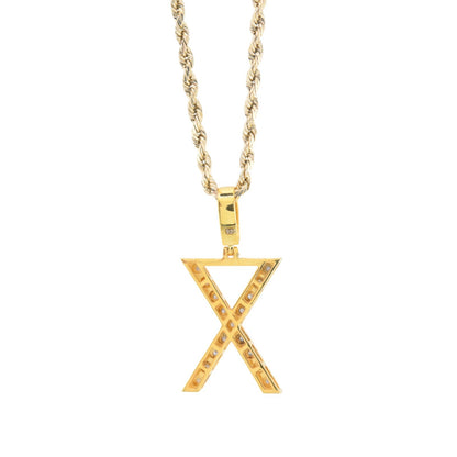925 Yellow Natural 0.15 CTW Diamond Initial Alphabet "X" Pendant 2g Unisex Charm